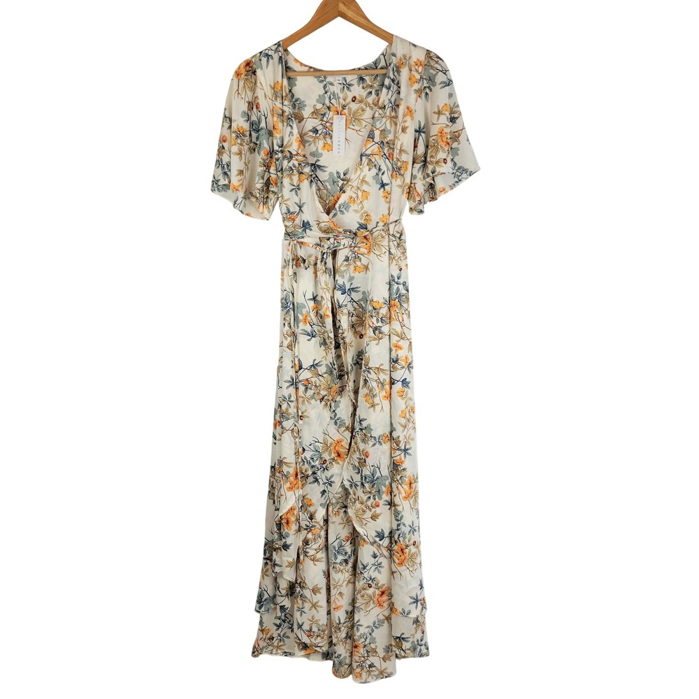 NEW Baltic Born Amara Wrap Dress Maxi Length Ivory Multi Floral Size Medium - Picture 2 of 11